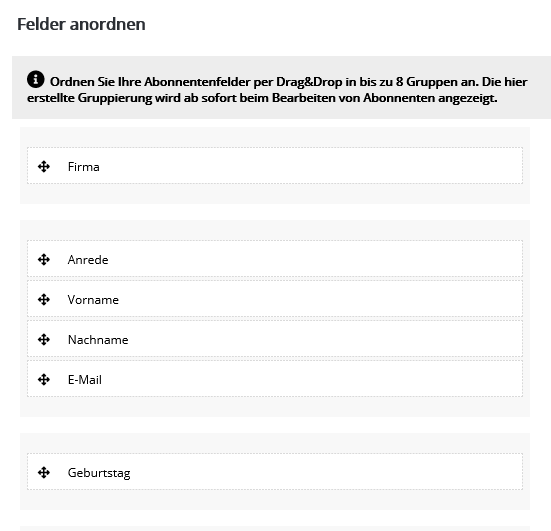 Abonnentenfelder anordnen in 4SELLERS Mailmanagement System